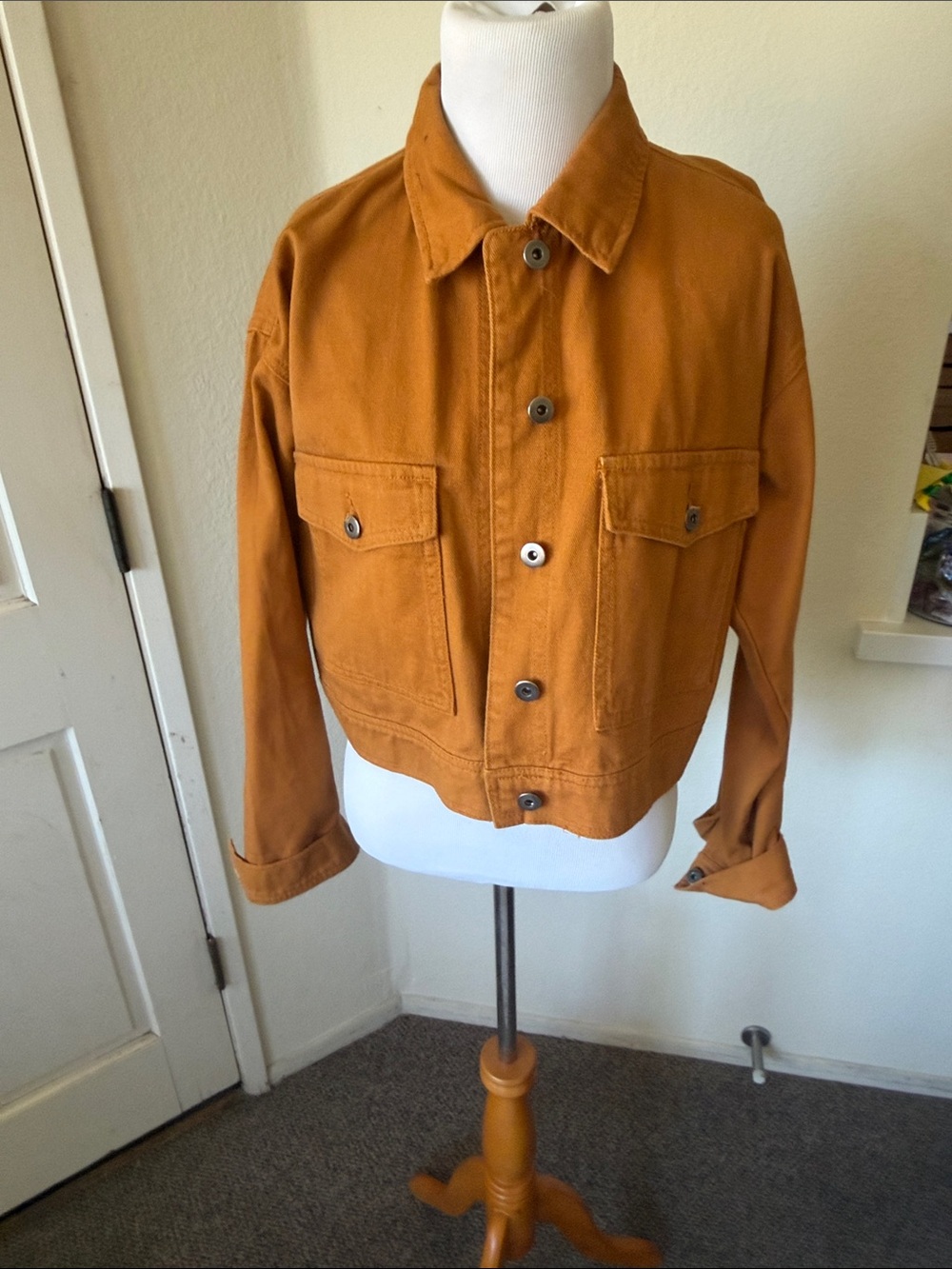 Women Casual Cropped Work Jacket - Rust